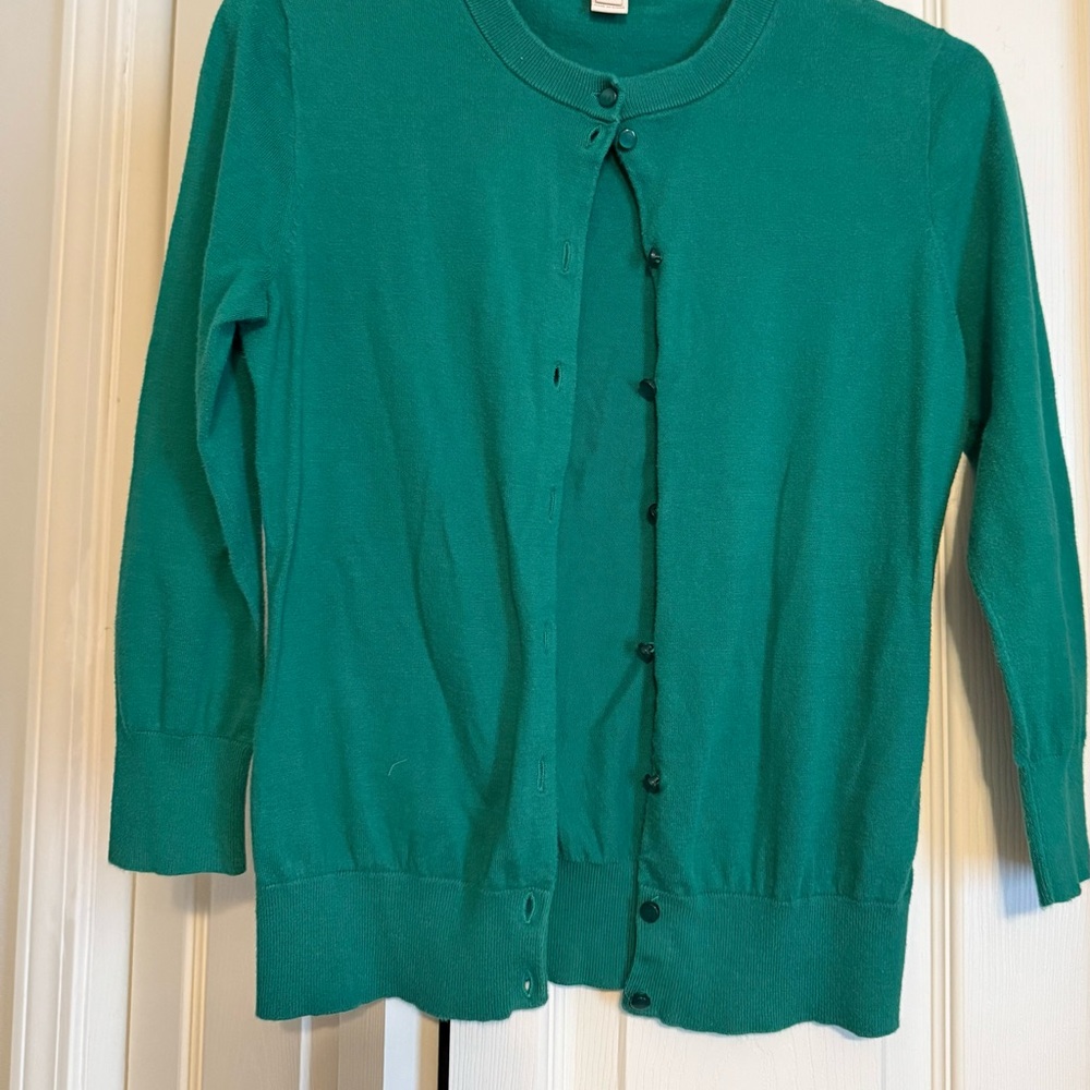 J. Crew The Clare Cardigan Vibrant Green Button-Up 3/4 Sleeves